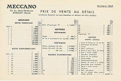 Tarif Meccano 1957