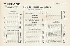 Tarif Meccano 1957